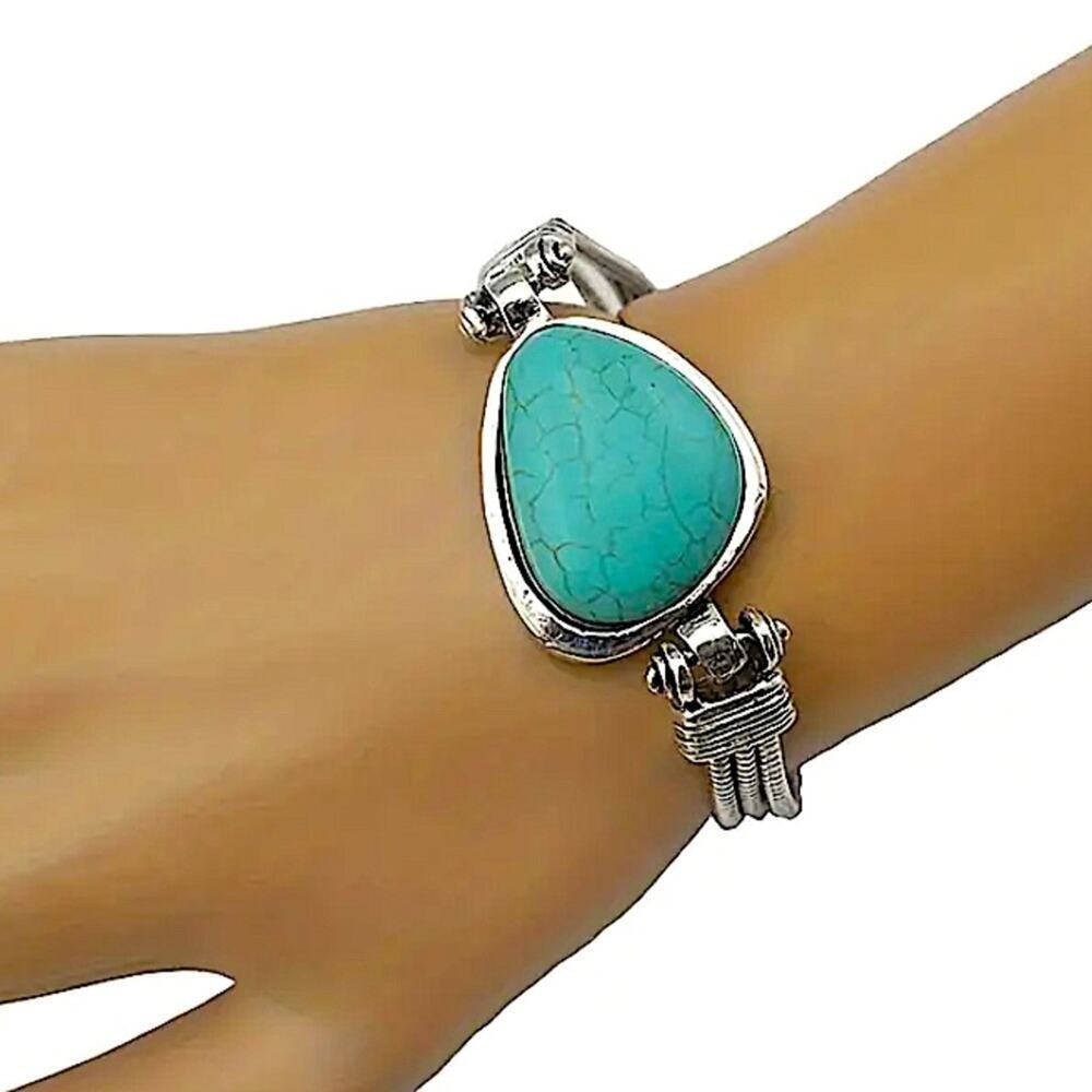 Vintage Boho Silver Turquoise Bracelet